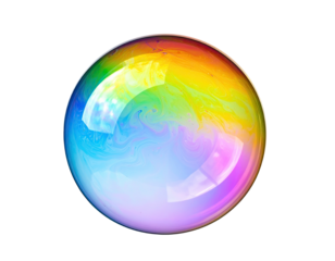 Colorful, iridescent sphere; swirling pastel hues within
