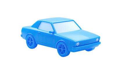 A 3D rendering of a light blue, simplified, classic-style coupe on a dark background