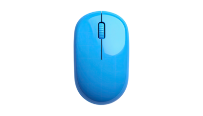 Vivid blue computer mouse isolated on black background; clean, modern design