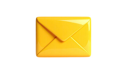 Shiny, yellow envelope icon with a realistic, glossy appearance, isolated on black