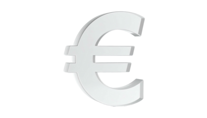A 3D rendering of a white euro symbol with shadow, isolated on black