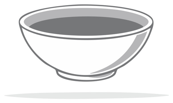 Soup bowl graphic icon of asian dish, minimalist flat illustration vector in white and gray