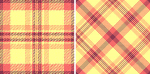 Background texture fabric of check seamless plaid with a pattern vector tartan textile. Set in sunset colors. Messy stripe patterns in clothing.