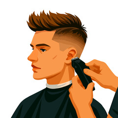 Hairdresser Giving a Man a Fade Haircut with a Clipper
