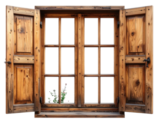 Aged wooden window with shutters open