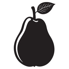 Obraz premium Black and white pear silhouette with leaf against white background 