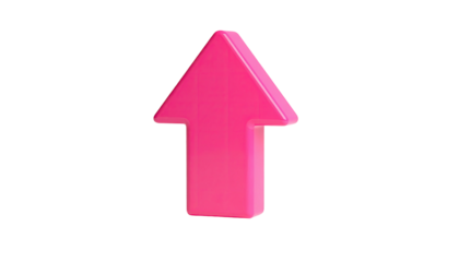 A glossy pink, upward-pointing arrow graphic on a black background