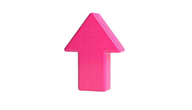 A glossy pink, upward-pointing arrow graphic on a black background