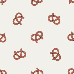 Seamless pattern with pretzel. For fabric, wrapping, cards, textile, wallpaper, apparel. Isolated vector illustration in flat cartoon style.