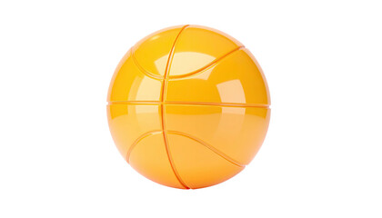 Shiny, yellow, 3D basketball isolated on black, showcasing textured grooves