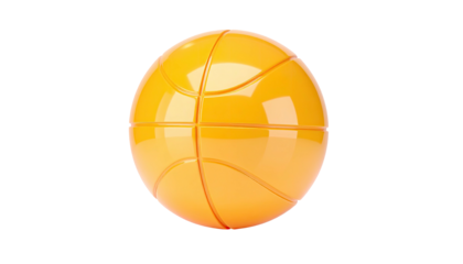 Shiny, yellow, 3D basketball isolated on black, showcasing textured grooves