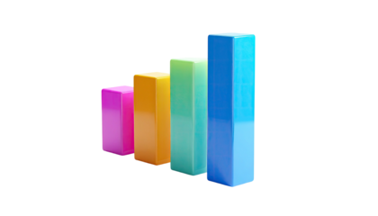 A colorful, three-dimensional bar graph, ascending in height against black