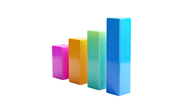 A colorful, three-dimensional bar graph, ascending in height against black