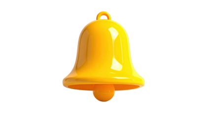 Shiny, 3D rendered, golden bell icon with rounded edges and a dark background