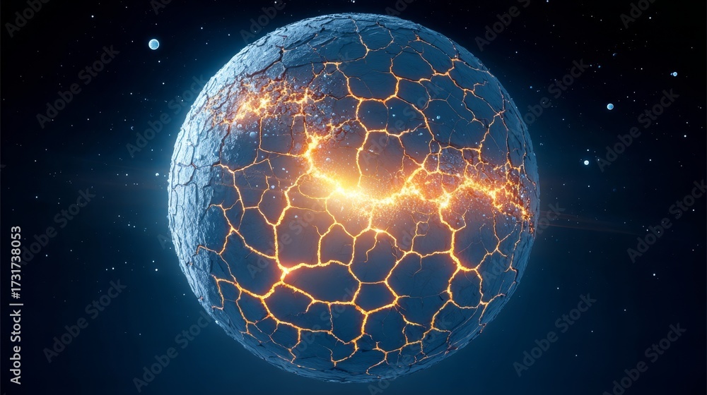 Wall mural fractured world apocalyptic vision of a distant planet on the verge of catastrophic collapse