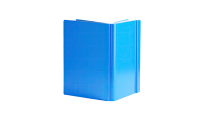 Shiny blue open book isolated on black background; conceptual, 3D render, minimalist