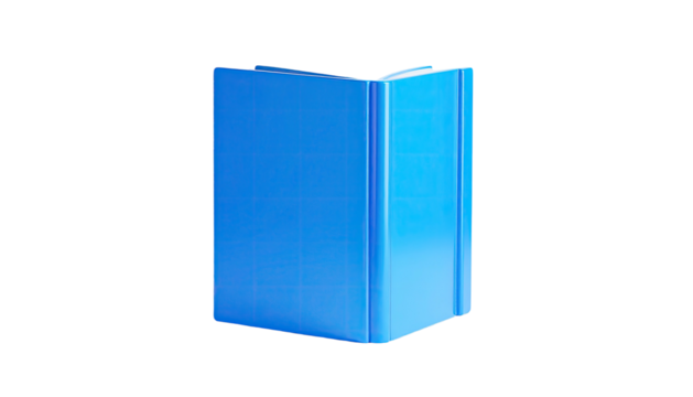 Shiny blue open book isolated on black background; conceptual, 3D render, minimalist