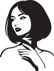 Elegant Woman Portrait Vector with Bob Haircut  Black and White Beauty Silhouette