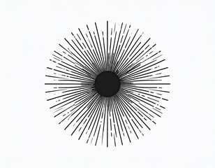 Abstract circular graphic with radiating black lines emanating from a dark center