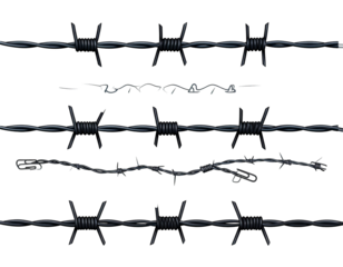 Several dark barbed wire strands against a black background