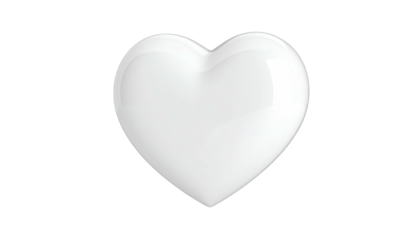 A glossy white heart floats on a black backdrop, highlighting its shape and sheen