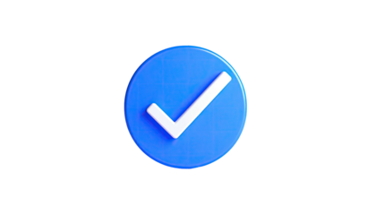 3D rendered blue circle with a checkmark, floating on a black background