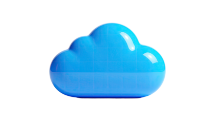 A glossy, blue cloud-shaped object, seemingly floating against a pure black background