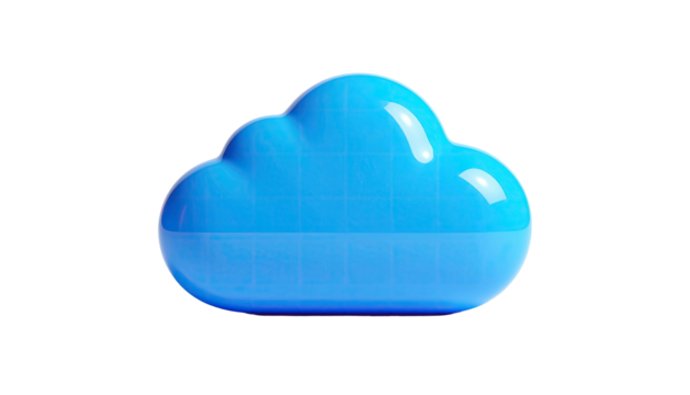 A glossy, blue cloud-shaped object, seemingly floating against a pure black background
