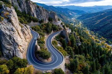 Winding Mountain Road Through Autumn Valley