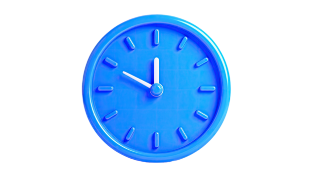 A blue 3D clock graphic, with hands showing nearly 10 o'clock - Powered by Adobe