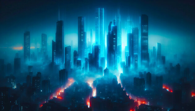 Cityscape Fog Neon Blue Light
