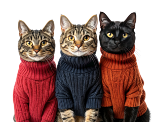Three cats in cozy sweaters