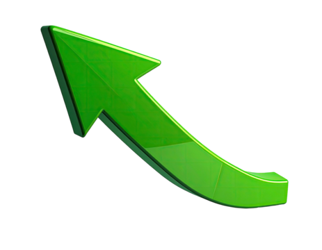 Bright green, 3D curved arrow pointing upward and to the right