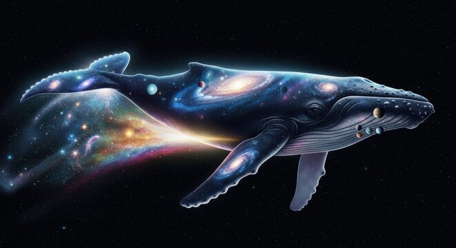 Cosmic whale odyssey, an artistic rendition of celestial convergence within