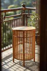 Elegant Bamboo Side Table on Balcony Eco-Friendly Design