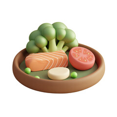 Stylized Rendering of a Balanced Meal Featuring Salmon Broccoli and Tomato on a Plate