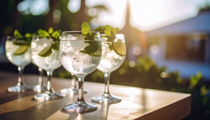 Tropical themed cocktail event featuring refreshing summer drinks with gin tequila vodka lime mint and iceTropical themed cocktail event featuring refreshing summer drinks with gin tequila vodka lime 