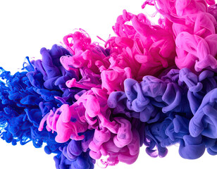 Abstract ink explosion of pink, purple, and blue swirls on black background