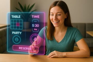 Online reservation event table booking for parties at a modern restaurant interactive digital experience indoor setting user-centric concept