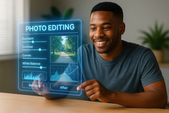 Photo editing techniques for beginners home office tutorial video digital workspace engaging perspective enhance your skills
