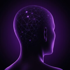 Obraz premium Human Head Silhouette with Neural Network and Glowing Dots