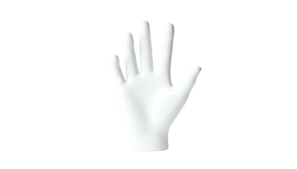 Isolated white hand with open palm, slightly tilted on a stark, black background