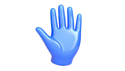 A stylized, glossy, blue hand, palm facing forward, rendered against a black background