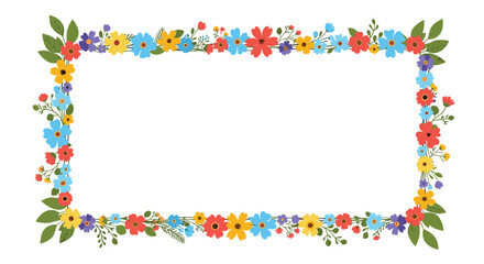 Obraz premium A colorful floral rectangular border with a blank white space in the middle for text.