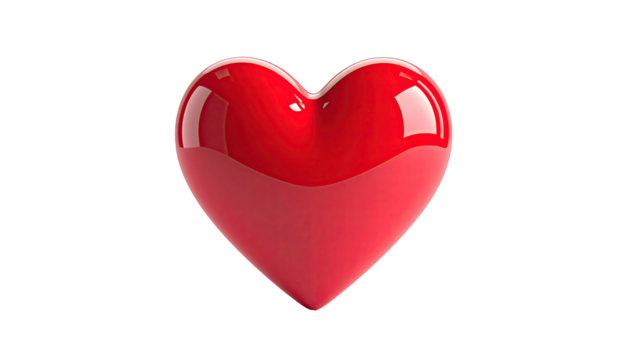 Glossy, vibrant red heart with gradient, isolated against a deep black background