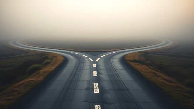 A conceptual crossroads splitting in two directions, symbolic path choice.