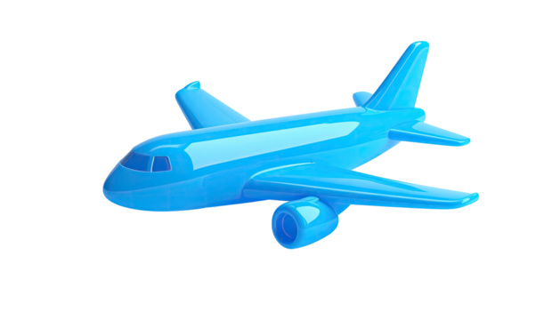 Glossy, turquoise toy airplane with simple design, set against a black backdrop