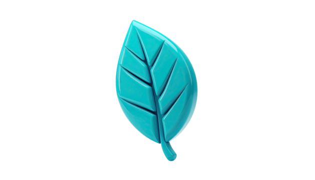 Isolated, glossy, teal leaf graphic with prominent veins against a black background - Powered by Adobe