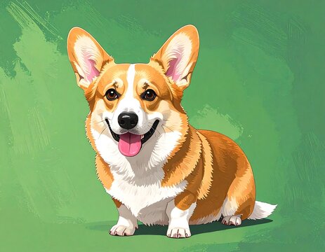 Digital portrait of a happy corgi