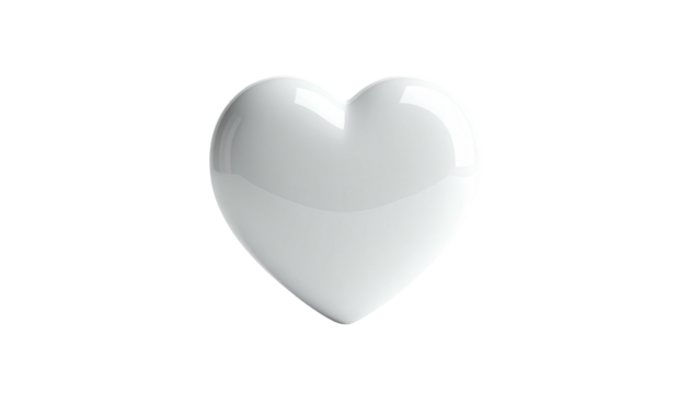 A glossy, white heart floating against a stark, black backdrop, with reflections